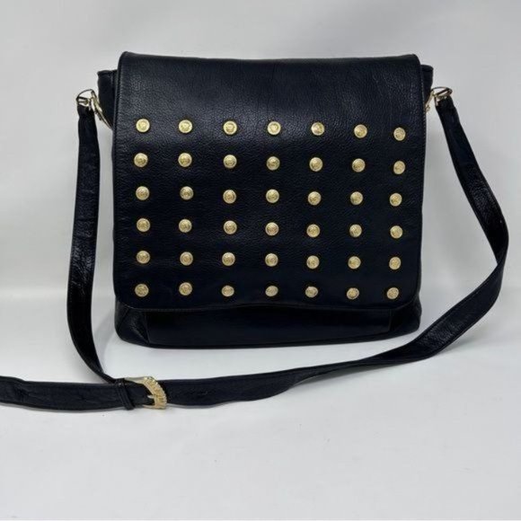 Gianni Versace Couture Black Lambskin Medusa Stud crossbody shoulder bag